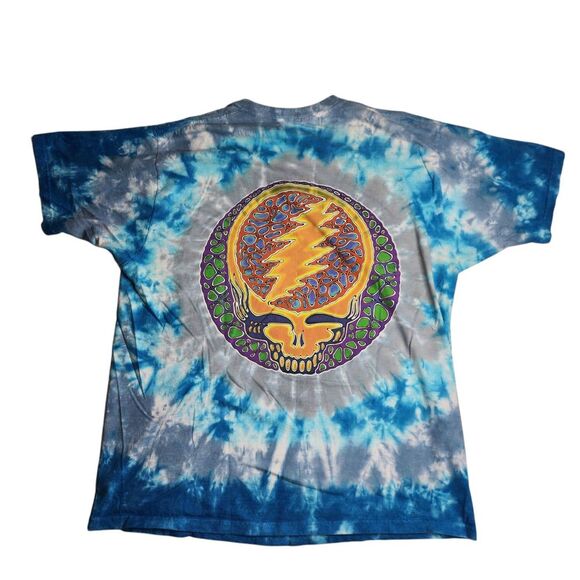 2000 Liquid‎ Blue Grateful Dead Fractal Stealie Blue Tie-Dye Shirt Size Large - Picture 2 of 8